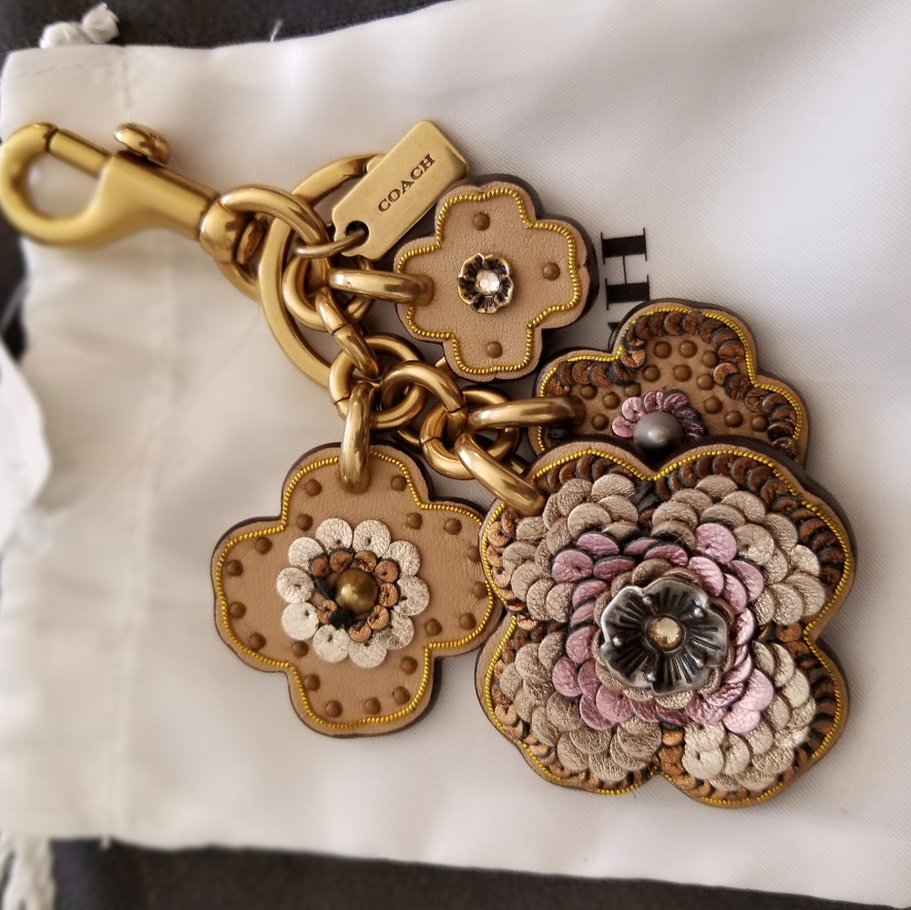 SOLD****Coach Leather Tea Rose Charm - Picture 1 of 2